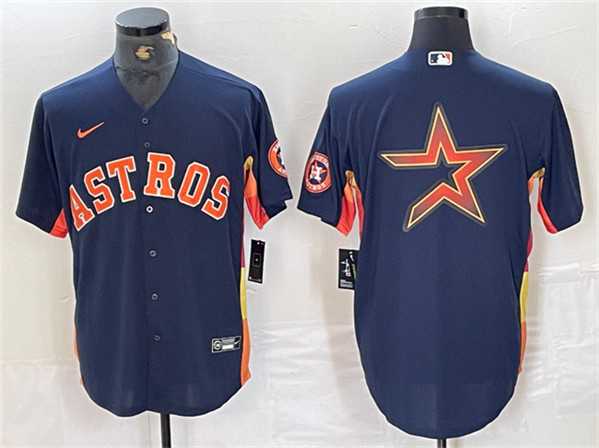 Mens Houston Astros Navy Team Big Logo With Patch Cool Base Stitched Baseball Jersey->houston astros->MLB Jersey